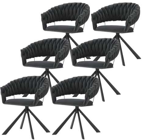 Lestarain Esszimmerstühle drehbar 6er Set, Drehstuhl Esszimmer, Küchenstuhl mit geflochtener Rückenlehne, Polsterstuhl, Design Stuhl, mit Samtbezug Metallgestell, Dunkelgrau