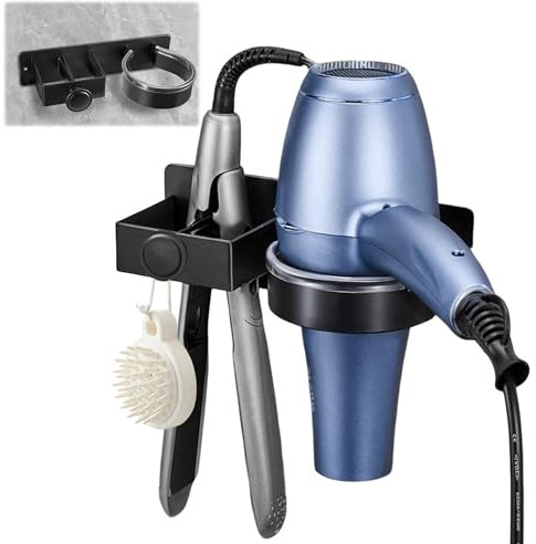 Fönhalter Ohne Bohren, Föhn Halterung Für Haartrockner Und Glätteisen, Aluminiumlegierung Haartrocknerhalter Wandhalterung Glätteisen Halterung für Bad Barbershop Hotel Schwarz,Föhn Haartrocknerhalter