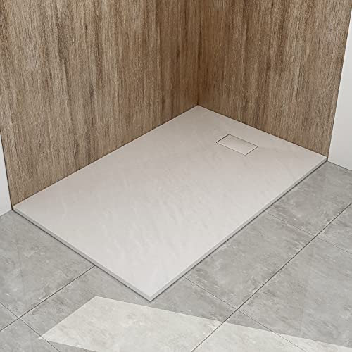 WITEN&NOCK SMC Duschwanne 140x80cm weiß Brausewanne Duschtasse extra flache Steinoptik Antirutschfür Duschkabine Duschwand