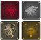 Elbenwald Untersetzer 4er Set mit Game of Thrones Häuser Design - Geschenkidee - Glasuntersetzer Viereckig - für alle Arten von Tassen - Mehrfarbig - Kork, Kunststoff