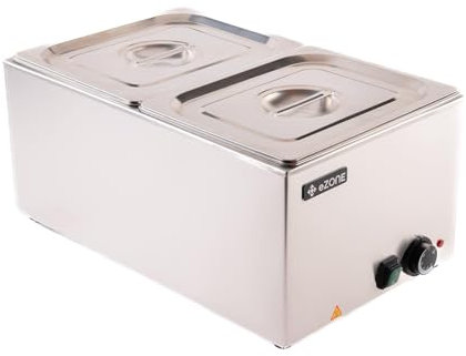 eZone Electric Bain Marie G8700 + 2x 1/2GN Pan & Lid Wet Heat Food Warmer 1.2kW
