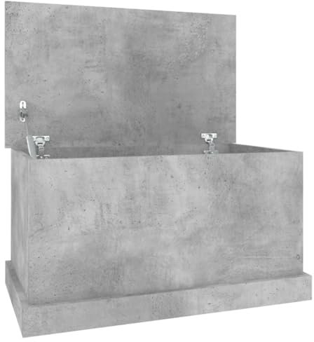 Myheimly Truhe Aufbewahrungsbox mit Deckel, Auflagenbox Kiste mit Stauraum, Kissenbox Werkzeugkasten Spielzeugtruhe Betongrau 70x40x38 cm Holzwerkstoff