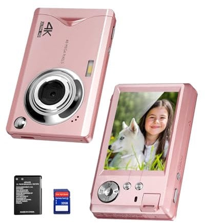 SWE Klein Digitalkamera 1080P FHD Selfie Digital Kamera mit 3.0” Bildschirm, 48MP Mini Fotokamera mit 16X Digitalzoom 32G SD Karte für Kinder Studenten Erwachsene Einsteiger