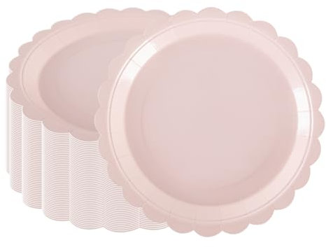 PHUNAT Lot de 50 assiettes en carton jetables en forme de fleur rose layette pour anniversaire, fête prénatale, fiançailles, mariage, enterrement de vie de jeune fille, Noël