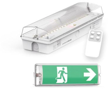 ENOVALITE LED Fluchtwegleuchte | IP65 wasserdicht | Notbeleuchtung mit Notstromakku | TEST-Funktion mit Fernbedienung | inkl. 4 Piktogrammen | beleuchtetes Notausgangsschild | Notleuchte