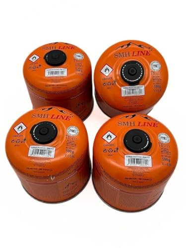 SMH LINE® 4x 500g Schraubkartusche Butan Propan Gas Schraubventil Universalgewinde 7/16 Gaskartuschen Ventil EN 417 Bunsenbrenner Campingkocher Grill Gaskocher Gasheizung Lötbrenner (4 Kartuschen)
