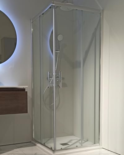 Box doccia 80x80 cm angolare vetro temperato 6mm trasparente, apertura scorrevole e profili cromati