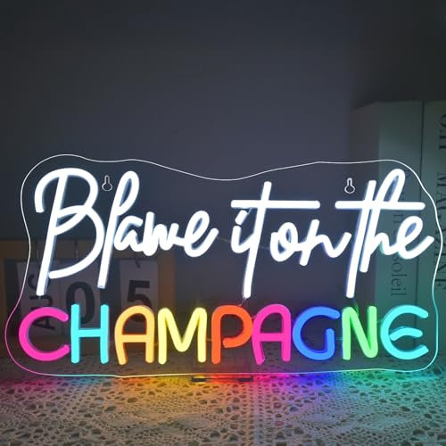 VYXIN Blame it on the Champagne Neon Schild, Bar Open Schild LED Wand,Geöffnet Leuchtschild für Bier Bar Resturant Wohnzimmer Schlafzimmer Männerhöhle Party Home Dekor Store Geschenke