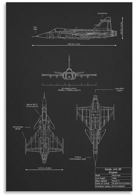 ZYGNBHL Saab_JAS 39 Gripen Aquarell Stil Raumdekoration Poster 50 x 75 cm