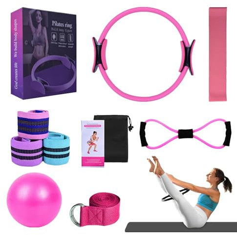 Better Kit de pilates, kit essentiel de pilates pour femme, bandes de résistance pour entraînement des fessiers, ballon de yoga, 25 cm, figure 8, bandes de résistance pour étirements (rose)