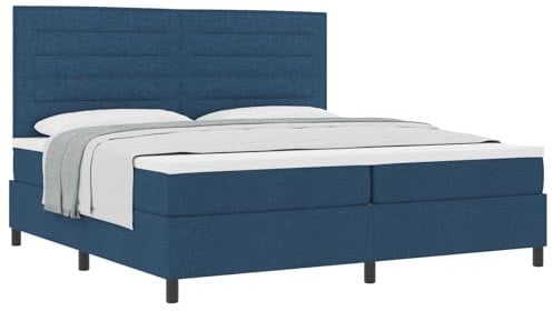 vidaXL modernes blaues Boxspringbett mit Matratze Stoff 200x200 cm stylisches Marine Schlafzimmermöbel Schoner Topper Schaum gesteppt Rahmen Queen-Size