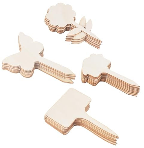 MUNSKT 40 etichette in legno per giardino – 4 forme decorative (T-Type, Farfalla, Casa, Fiore) – eco-friendly, riutilizzabili, per erbe, verdure e fiori – interni/esterni