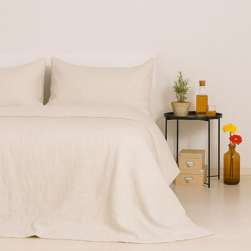 Zenoni & Colombi Completo Lenzuola in Lino 100% Naturale – Comprende Lenzuolo Sopra, Lenzuolo Sotto con Angoli e 2 Federe – Made in Italy (Naturale, Matrimoniale King)