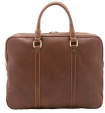 Viola Castellani Unisex-Handtasche aus echtem Leder, hergestellt in Italien, 37 x 31 x 6 cm, NAN-4540-Braun