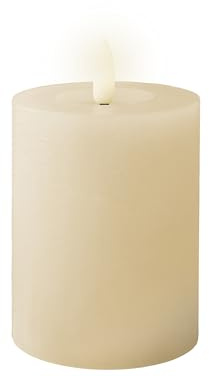 Lumineo LED Kerze mit Timerfunktion 7x11cm Wachs - flackernde Flamme Effekt - Echtwachskerze batteriebetrieben - Wachskerze Stumpenkerze Rustik Creme Warmweiß
