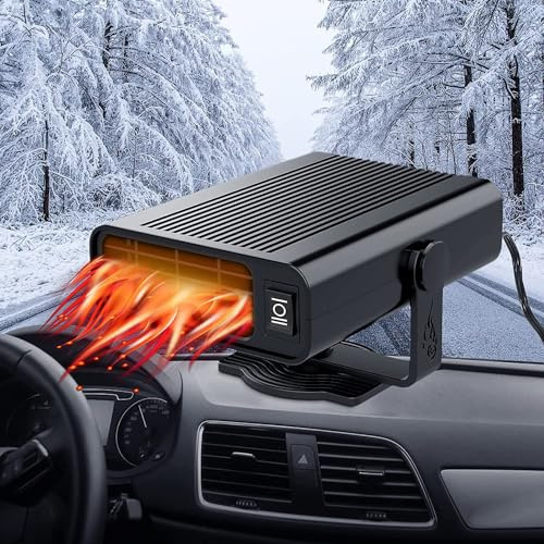 DSLIHA Portable Car Heater 12V 150W Winter Car Heater Fan That Plug Into Cigarette Lighter With 360° Rotary Base, Fast Heating Cooling Windshield Car Defroster & Defogging, Winter Car Kit
