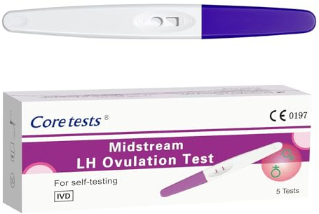 Coretests Midstream Ovulation Test (5 Count) - Accurate Fertility Predictor for Natural Conception - Easy-to-Use LH Surge Detector Wand - 99% Accuracy with Clear Results in 5 Minutes