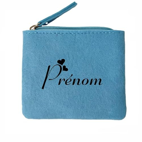Porte Monnaie Bleu avec Votre prenom Petit Coeur