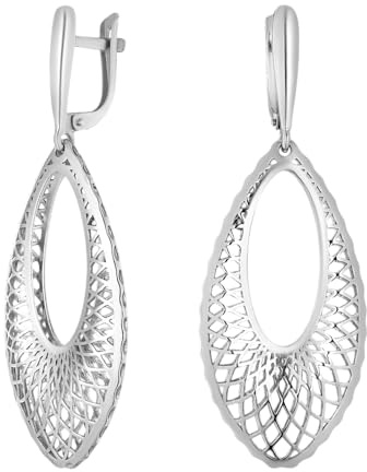 925 Sterling Silber Damen Ohrhänger, Filigrane Tropfenform Design, Durchbrochenes Muster, Eleganter Schmuck