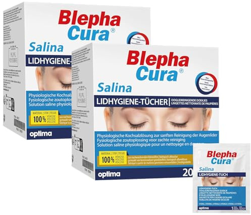 BlephaCura Salina 40x Tücher zur Augenreinigung und Lidhygiene, 100% Viskose, sterile befeuchtete Einmaltücher, Augen-Reinigungspads zur Augenpflege