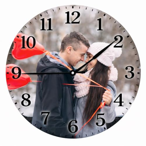 SunHurry Orologio da parete personalizzato con foto, orologio rotondo silenzioso personalizzato, regalo ricordo in legno per la casa e i propri cari