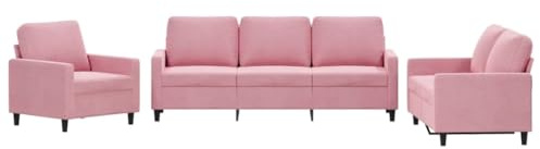 Mhdvray Set di 3 divani in velluto rosa, con 2 posti e 3 posti, piccolo divano per soggiorno, camera dei ragazzi, lunghezza 198 cm, salvaspazio, con cuscino