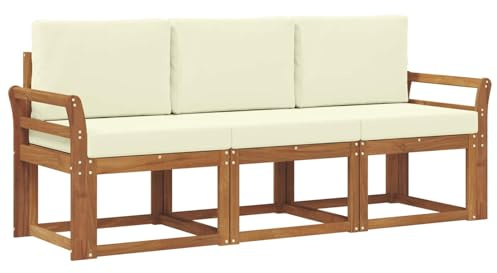 vidaXL Outdoor-Sofagarnitur mit Kissen 3 pcs Natur und Creme, Garten, Moderne, langlebige Gartenbank, Flexibles Möbel für Terrasse, Lounge für gemütliche Stunden