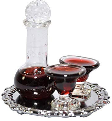 Dolls House Decanter & Glasses of Red Wine on Silver Tray 1:12 Accessory