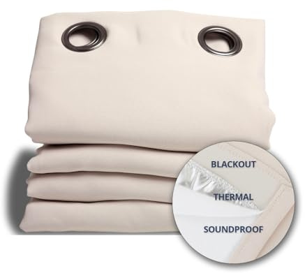 Moondream DecibelControl™ 3-in-1 Soundproof Curtain | Noise Reduction | Thermal Insulation | 100% Blackout | Patented Technology | Made in Europe | Grommet | 55 W x 84 L | Beige - Eggshell MC634