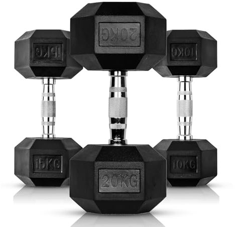 EXTREME FITNESS® Hex Dumbbell Rubber Weight Sets 1KG - 50KG (2 x 20KG)