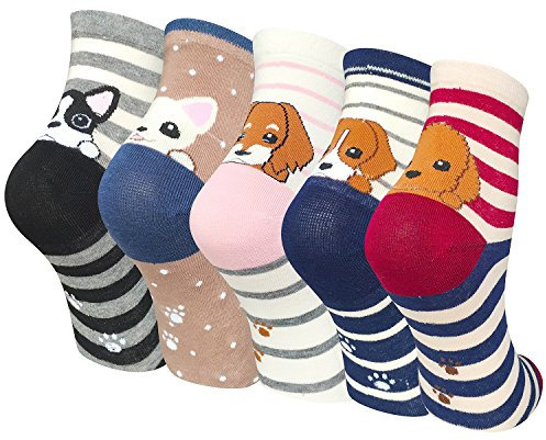 Chalier Cozy 5 Paar Damen Socken Tiere Lustige Bunte Socken Baumwolle mit Süße Katze Socken Geschenk für Damen Einheitsgröße Grau 4