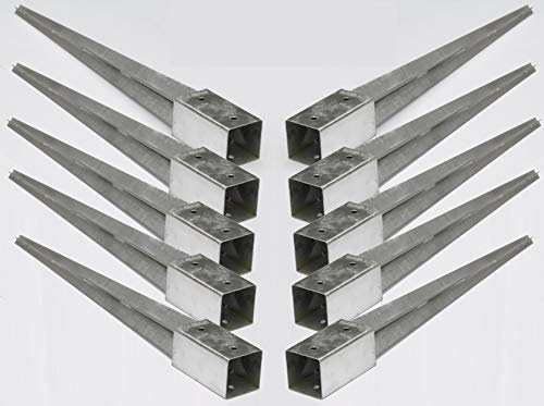 10er Set Pfostenträger 70x70 mm Einschlaghülse Bodenhülse feuerverzinkt für Holzpfosten Zaunpfosten Holzzaun Lamellenzaun wetterfest ohne Betonieren Gartenzäune Carport