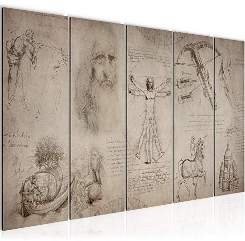 Runa Art Bild Leonardo Da Vinci Wandbilder auf Vlies Leinwand 5 Teilig Wanddekoration Wohnzimmer Schlafzimmer 008956a