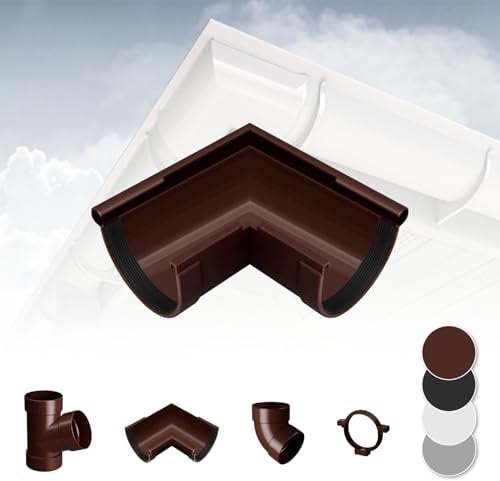 RAINWAY S Regenrinnen System (Rinnenwinkel Außen 90° braun) - PVC-U Kunststoff in 4 Farben, für Dachflächen < 100m² empfohlen, Eckstück 90 Grad Bogen