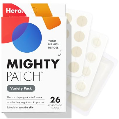 Mighty Patch™ Variety Pack from Hero Cosmetics - Hydrocolloid Acne Pimple Patches for Covering Zits and Blemishes, Spot Stickers for Face and Skin, Korean Skin Care, 26 ct