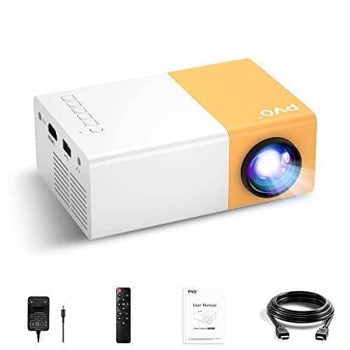 Mini Projecteur, PVO Vidéoprojecteur Portable pour Dessins Animés, Cadeau Fille Garçon, Pico Rétroprojecteur à LED pour Home Cinéma, Compatible avec HDMI USB TV AV et Télécommande (YG300Pro)