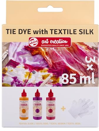 Talens Art Creation Batik-Set | Gelb, Rosa & Rot + Handschuhe | Stofffarbe für T-Shirts, Schuhe, Kleidung, DIY, Upcycling
