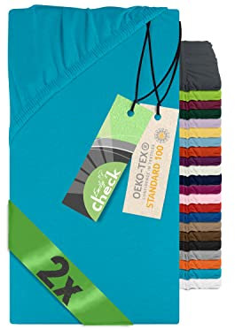 Emily´s Check 2er-Pack Spannbettlaken für Laufgitter und Krabbeldecke 1493.2123, 100 x 100 cm, türkis