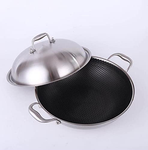 Cuisinière Binaural de l'acier inoxydable Binaural Binaural NO-Stick Pan Pan induction de panneaux à induction Poêle à gaz Universal Wok avec couvercle 36cm
