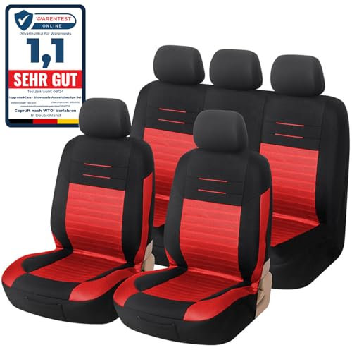 Upgrade4cars Autositzbezüge Rot Schwarz | Autoschonbezüge Set für Vordersitze & Rückbank | Autositzbezug Universal
