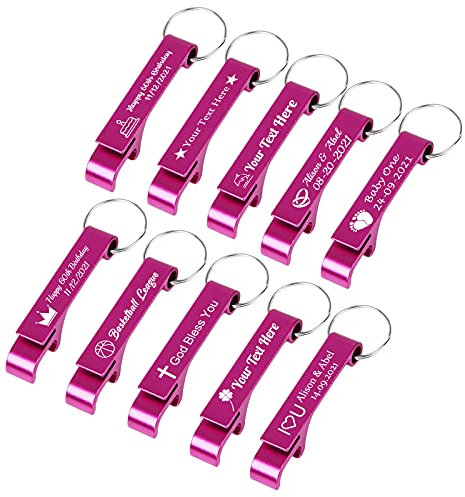 BYWEXCLESD Décapsuleur Personnalisable Ouvre Bière Personnalisé Porte-clés Ouvre Bouteille Gravure, Cadeau pour Noel Mariage Fête Papa Mari,10 PCS, Rose
