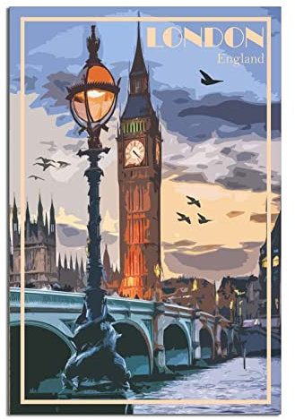 ZSEFV Big Ben London England Vintage Reiseposter Dekorative Poster Modern Schlafzimmer Leinwand Kunst Poster Bild Malerei Poster Wanddekoration Kunst Geschenk