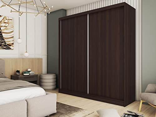 WFL GROUP Moderner Kleiderschrank Schwebetürenschrank 120 150 180 200 cm - Wenge Kleiderschrank für Schlafzimmer mit Schiebetüren - Kleiderstange - 200 cm - Wenge