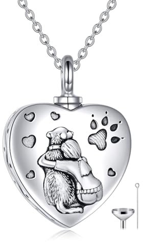 WINNICACA Denkmal Asche Andenken s925 Sterling Silber Herz Urne Halskette Anhänger Kette für Unisex (Hund Urne Halskette)