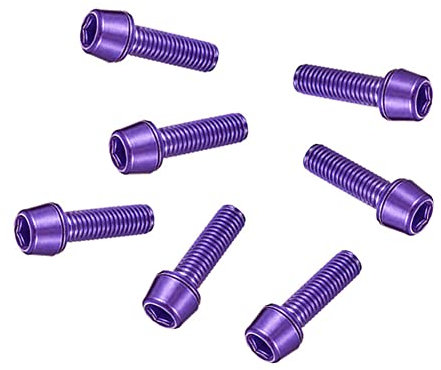 iSpchen 6 Stück Fahrrad Vorbauten Schrauben mit Unterlegscheiben M5x18mm Schrauben Set Fahrradlenker Vorbau Schrauben mit Dichtung Fahrradschaft Schraubenset für Mountain Road Bikes MTB BMX,Lila