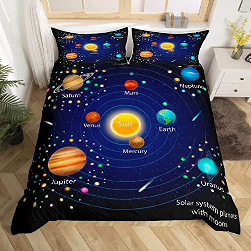 Homewish Kids Outer Space Duvet Cover Boys Starry Sky Galaxy Comforter Cover King Size Planet Space Bedding Set For Girls Teens Adult Bedroom Decor Solar System Cosmos Quilt Cover Blue Purple