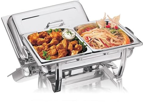 Vintage Gourmet® Chafing Dish Buffet Set, DOUBLE FOOD PAN (2 x 4.25 ltr) Stainless Steel 8.5 litre Capacity Food Warmer Chafer Set with Lid for Buffet Weddings Parties Banquets Catering Events