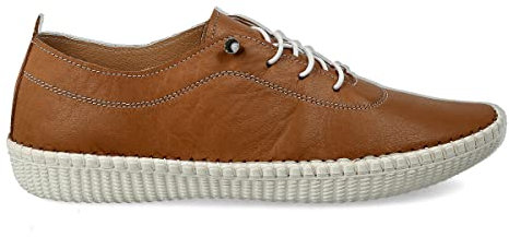 PAYMA - Zapatillas Deportivas Sneakers de Piel para Mujer. Flexibles y Cómodos. Zapatos Planos Casual. Cordones Elásticos. Gran Confort. Color: Cuero, Talla: EU 38