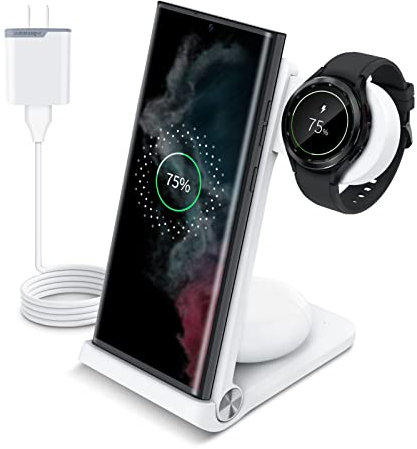 Nillkin 3 in 1 Faltbar Induktive Ladestation, Kabelloser Ladegerät mit Adapter, Wireless Charger Kompatibel für Samsung Galaxy S23 S22 S21 S20 Ultra/Plus, Samsung Watch 5/4/3/Active2, AirPods Pro