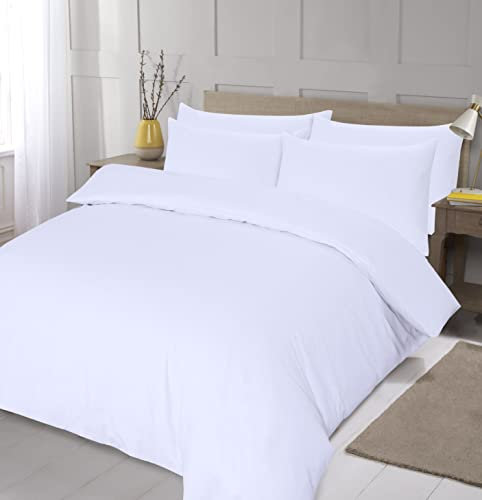 Home Living NON IRON Luxury Easycare Plain Dyed Duvet Cover & Pillow Case(s) Bedding Set (White, Single)